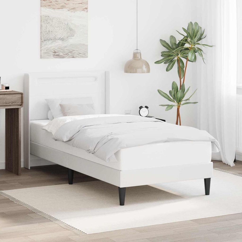 Maison Exclusive - Bettrahmen mit LED-Lichtleisten Weiß 90 x 190 cm Kunstleder