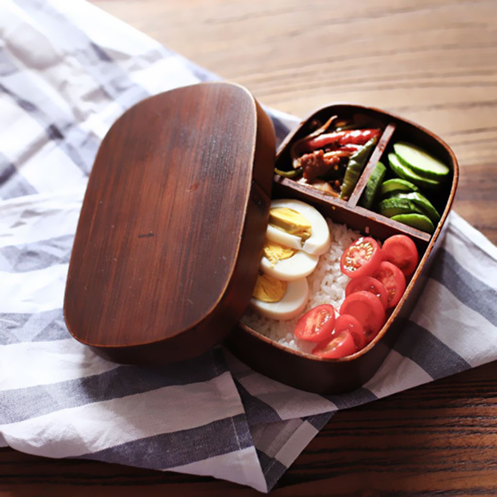 Japanischen Stil aus Holz Lunch Box tragbare Nahrungsmittelbehälter für 