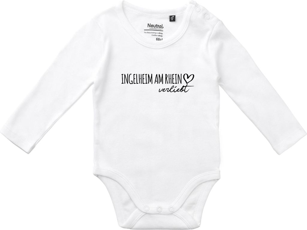 Huuraa Baby Body Ingelheim am Rhein verliebt 74 White Baumwolle Fairtrade Langarmbody Geschenkidee