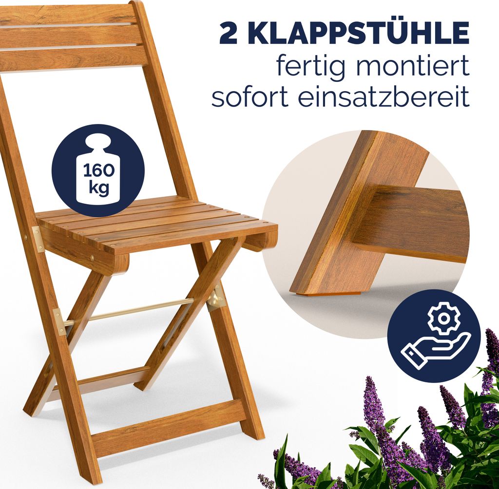 CASARIA® Balkonmöbel Set 2 Personen Wetterfest Holz Produktbild 3