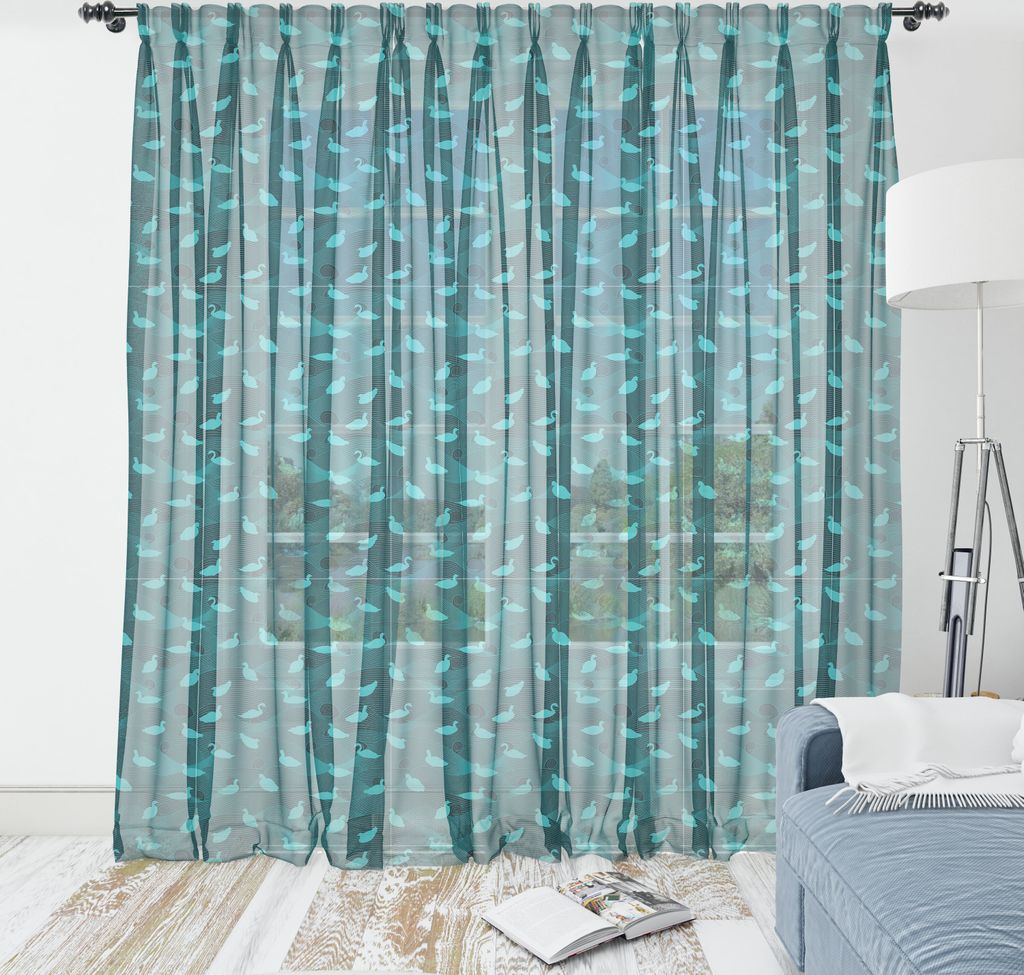 ABAKUHAUS Türkisblau Wandteppich, Wasservögel Vogel-Silhouetten auf abstrakten Wirbelnde Wave-Linien, Wohnzimmer Schlafzimmer seidiges Satin Wand...