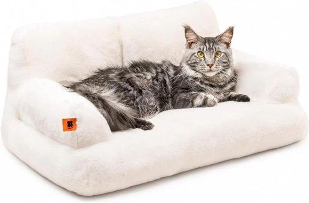 Lit pour chat grande taille 66 cm blanc, repos paisible sur sol glissant