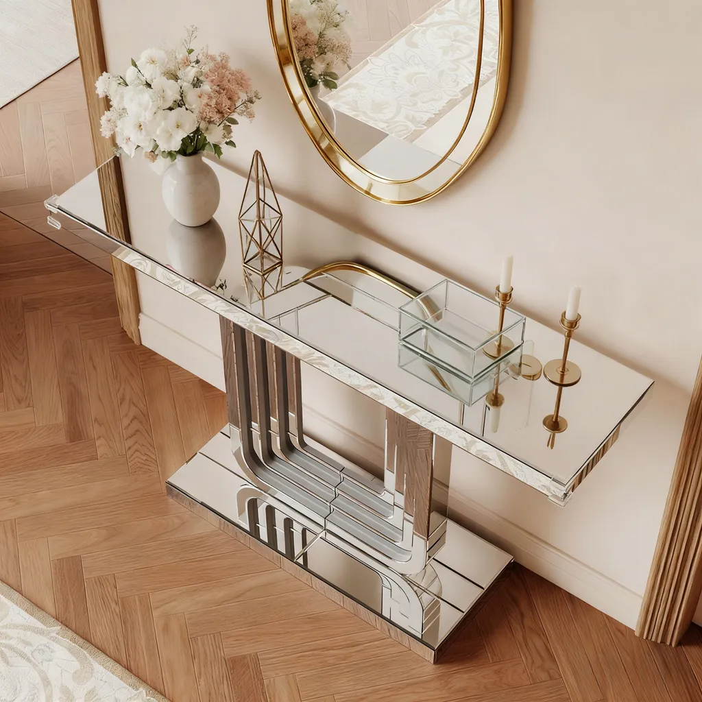 Console Décorative Argentée 120cm pour Aménager une Entrée Sophistiquée