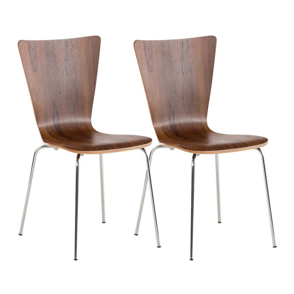 CLP 2er Set Besucherstuhl Aaron mit ergonomisch Holzsitz und Metallgestell Farbe walnuss