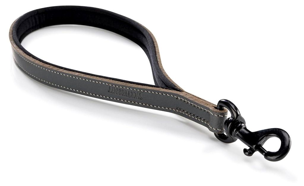 Hundeleine 30cm aus Leder - Kurze Hundeleine aus Büffelleder & Neopren in Grau/Schwarz
