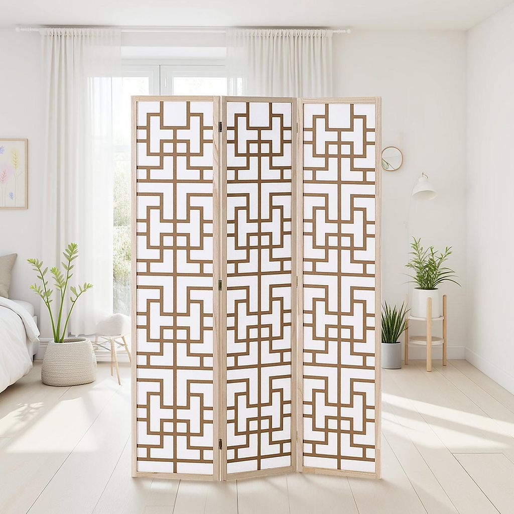 Shoji Prírodné drevo 3-dielny Room Divider Privacy Screen Obrázok produktu 