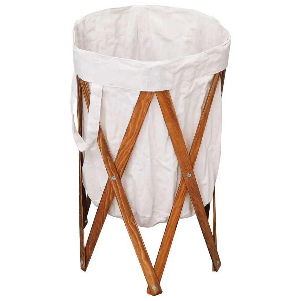 Bac à linge pliable vidaXL bois et tissu crème gain de place idéal
