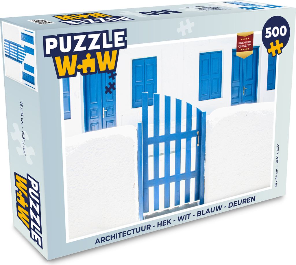 MuchoWow Puzzle 500 Teile Architektur - Zaun - Weiß - Blau - Türen - 500 Teile - Kinder - Selberbauen - Puzzlespiele