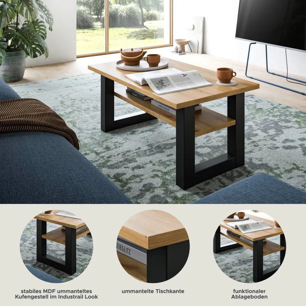 Table basse chêne Seattle 90 cm : la solution gain de place avec étagère