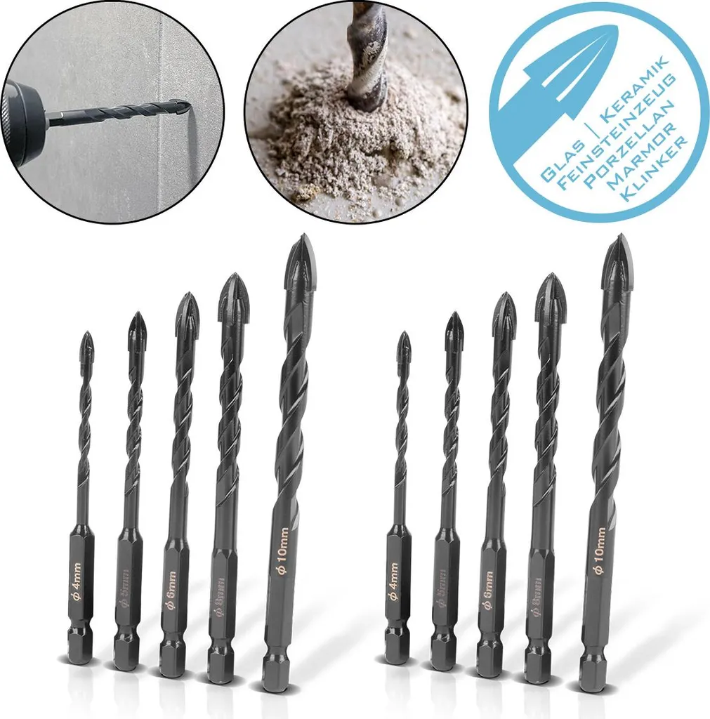 Punte Trapano Vetro STAHLWERK 10 pz | Punte Ceramica Professionali 4-10mm