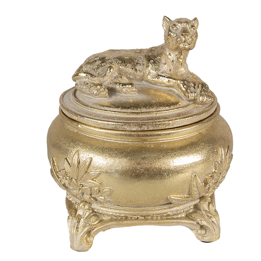 Boîte à bijoux dorée en polyrésine léopard design luxe 13x14 cm Or