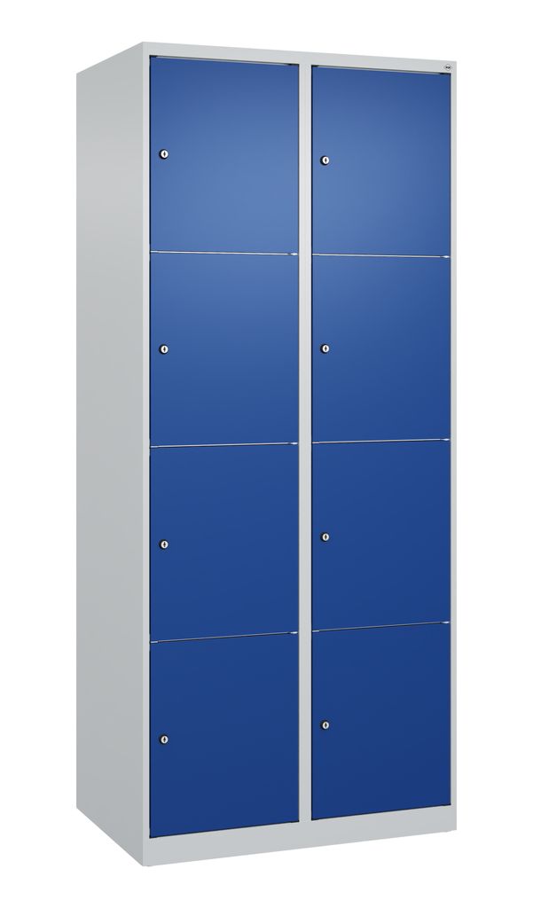 Fächerschrank, BxTxH 800x500x1850 mm, 2x4 Fächer, Abt.B 400 mm, bodenstehend, Schloss, glatte Türen, RAL 7035/5010