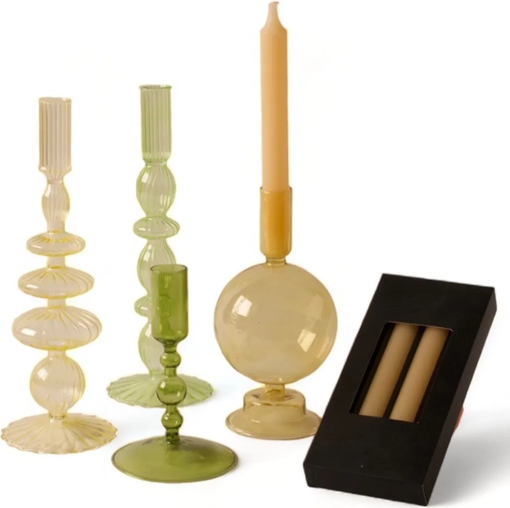 Set de 4 bougeoirs décoratifs en verre bicolore pour bougies de table