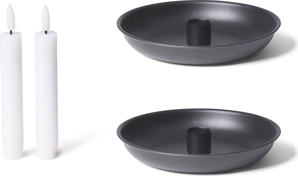 Novaliv Kerzenständer Stabkerzen 2er-Set SCHWARZ Durchmesser 13cm Weihnachten Adventskranz Kerzenteller scandic chic candle holder Stabkerzenhalte...