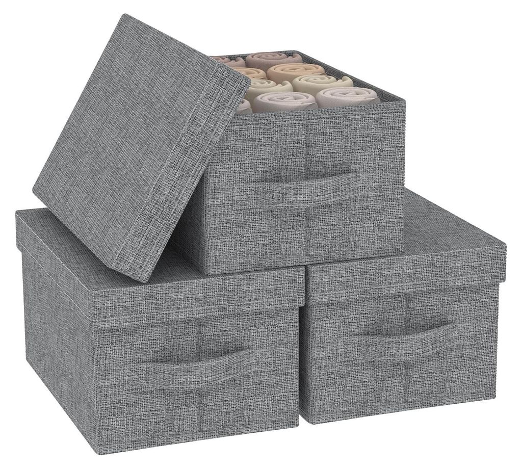 Aufbewahrungsbox mit Deckel, Organizer-Aufbewahrungsbox, faltbare Box mit Griffen, 3er-Set faltbare Stoffboxen zur Aufbewahrung von Kleidung, 33 ×...