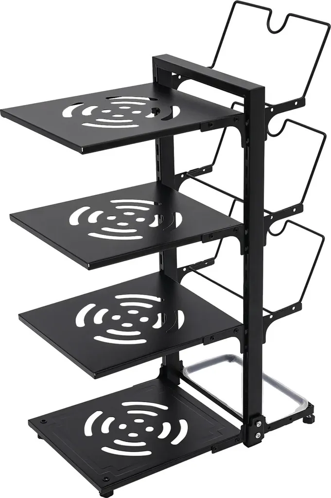 Rangement de cuisine vertical pour poêles et casseroles, 4 étagères noir
