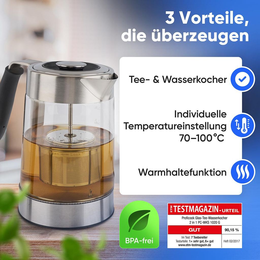 ProfiCook Glas-Tee-Wasserkocher PC-WKS 1020 G