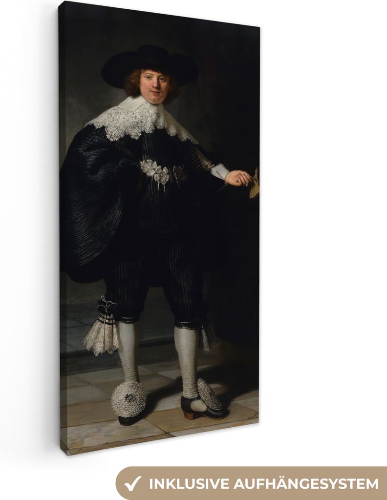 MuchoWow - Leinwandbilder - Das Hochzeitsbildnis von Marten Soolmans - Rembrandt van Rijn, Wandbild, Wanddeko Bilder Wohnzimmer, 40x80 cm