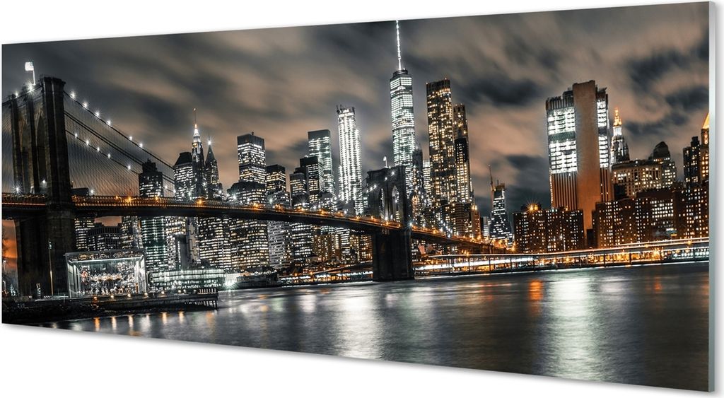 Glasbilder 125x50 Wandkunst Brücke Nacht-Panorama