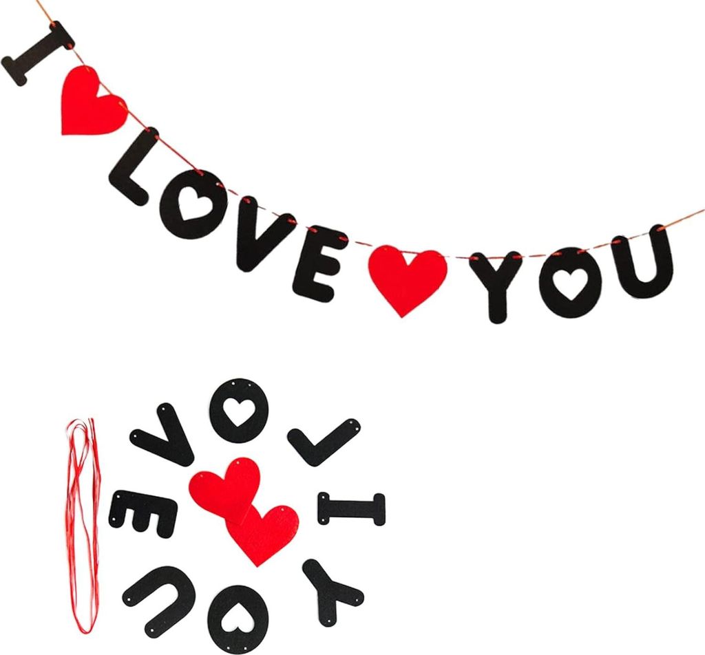 I Love You Banner, Buchstaben Rote Girlande Valentinstag Bunting,Bunting Rotes Herz Girlanden für Muttertag Jubiläum Engagement Dekor