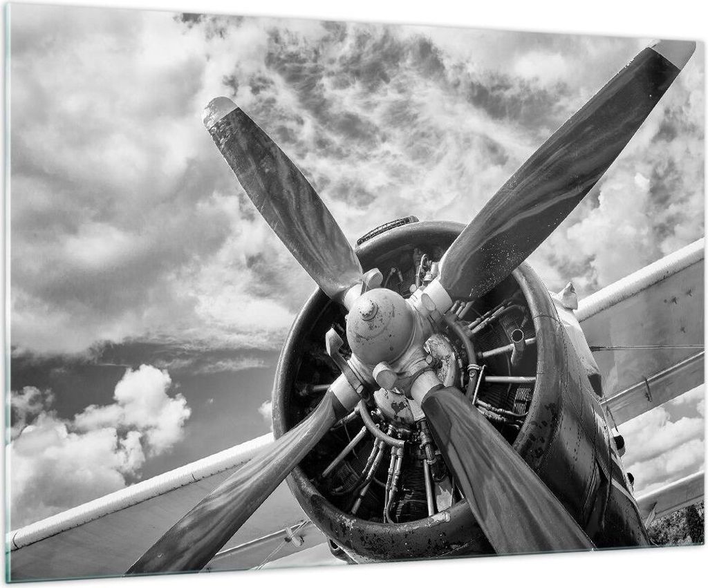 Bilder auf glas - Einteilig - Motor Schwarzweiß Propeller - 100x70cm - Glasbilder - Wandbilder - Bilder - Wanddekoration aus Glas - Glas Bilder - ...