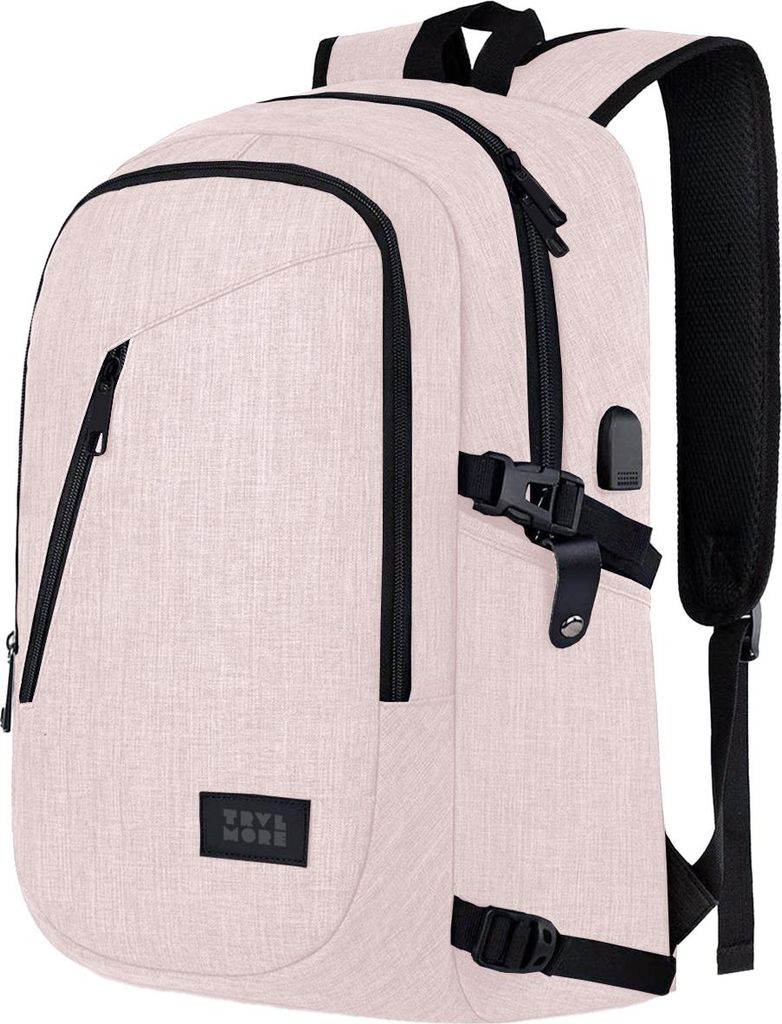TRVLMORE 25L Rucksack - Rucksack mit 15,6 Zoll Laptopfach - Schulrucksack - Spritzwassergeschützt - Herren und Damen - Jungen und Mädchen - Rosa
