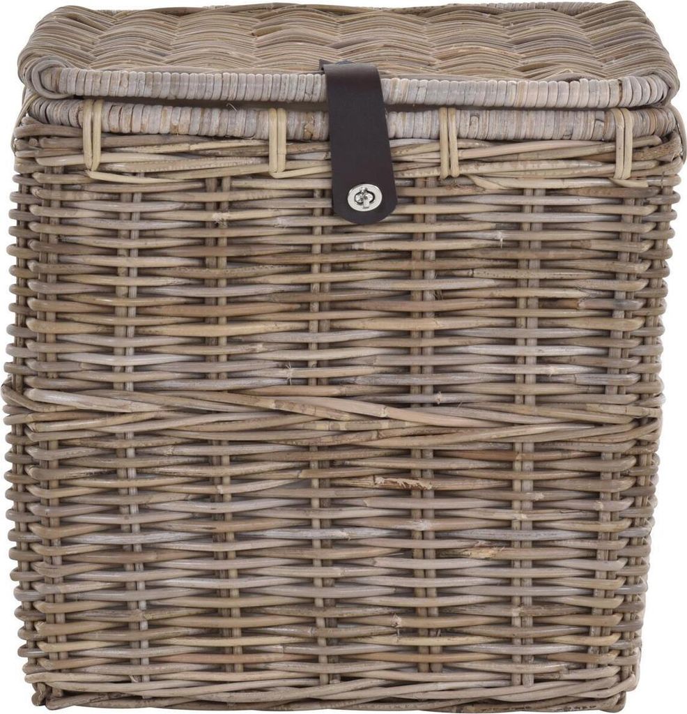 KRINES HOME Korbtruhe Allzweck Korb Aufbewahrung mit Deckel Box Spielzeugtruhe Natur Rattan Grau (Groß, Quadratisch)