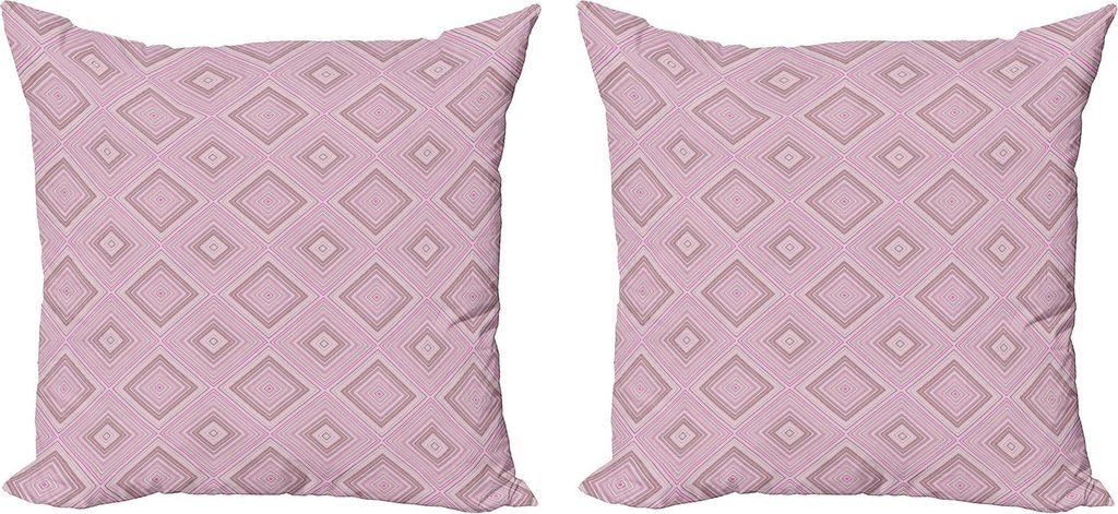 ABAKUHAUS Abstract Kissenbezug Set (2Stück), Diagonal-Stil Bunte Wiederholende Quadrat-Bild-Kunst-Druck, 45 x 45 cm, Grau Pink Blasser Fuchsia