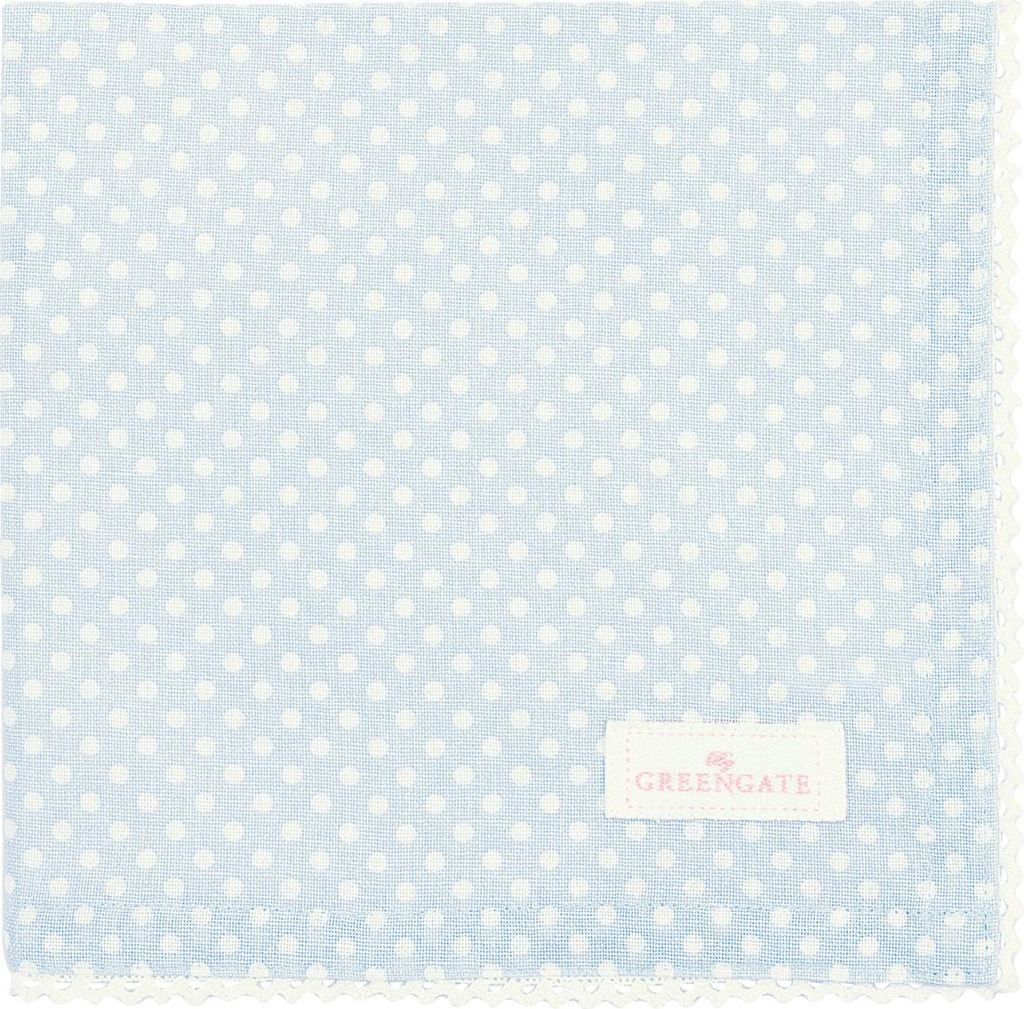 Greengate Stoffserviette mit Spitze DOTTY PALE BLUE Blau mit weißen Punkten