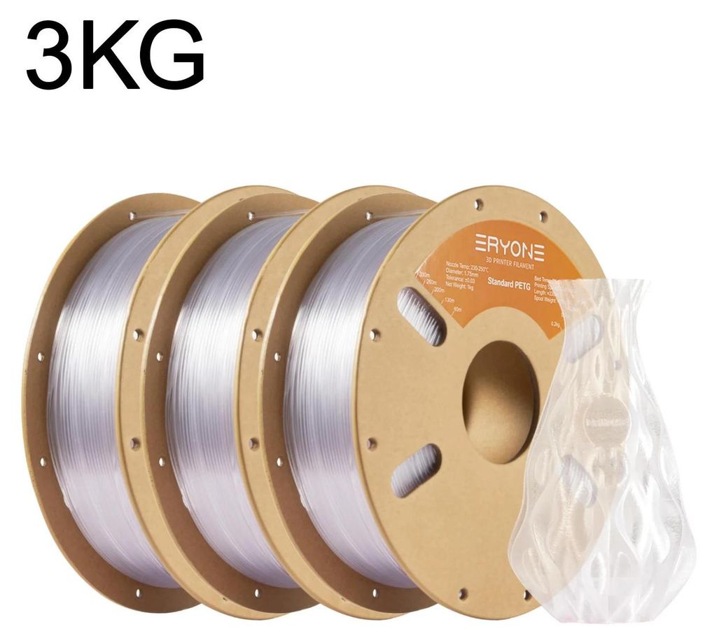PETG Filament - 3D-Drucker Filament - 1,75 mm ±0,03 mm - FDM 3D-Druck - Biologisch abbaubar - 3 kg Spule - Transparent