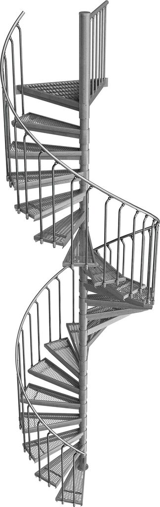 Spindeltreppe Ø 160 cm | Höhen: 396-413 cm | 21 Stufen, ein Podest | Streckgitter Stufenbelag, Feuerverzinkt