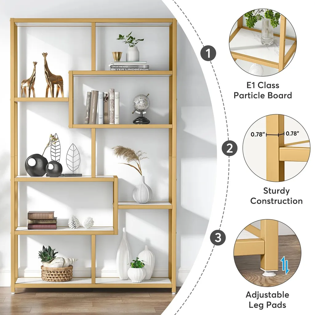 Étagère de rangement dorée style moderne - Bibliothèque 180x100 cm