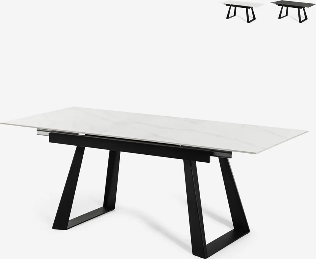 Table de repas extensible 160-200 cm design marbre blanc effet Caracas - 6