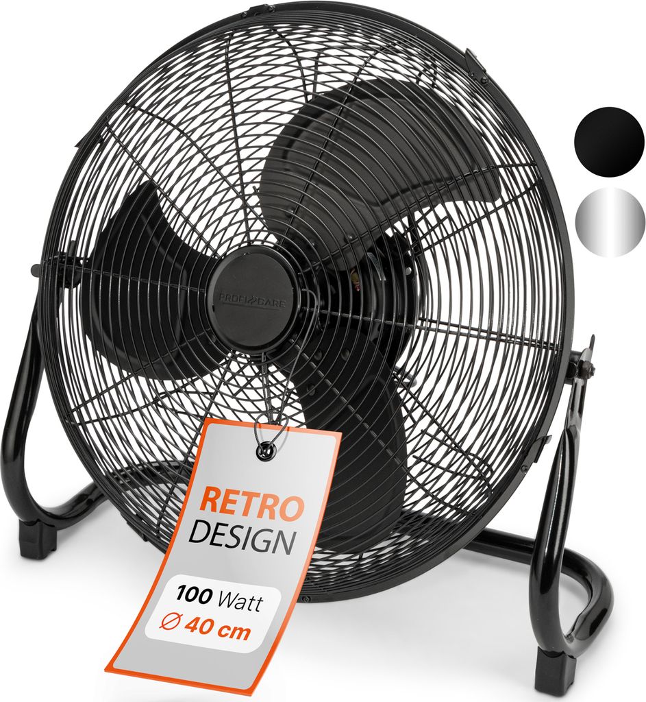 ProfiCare Windmaschine mit 40 cm Ø | Ventilator verstellbarer Winkel | Bodenventilator 3 Stufen | Luftkühler aus Metall | PC-VL 3065 WM matt schwarz