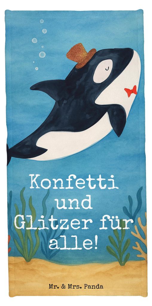 Mr. & Mrs. Panda Handtuch Orca Zylinder Design - Oceanblue - Geschenk, Meer, sporthandtuch, Narwal, Reisehandtuch, Fest, Konfetti, Feier, Badhandtu...