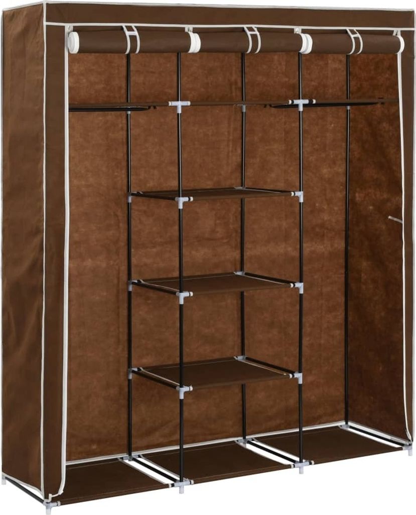 " "Kleiderschrank - Schwebetürenschrank - praktischem Design - mit Fächern und Stangen Braun 150x45x175cm Stoff NeuMöbel 6659245