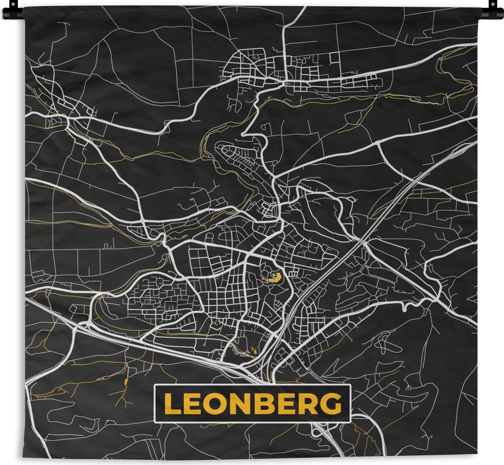 MuchoWow Wandteppich Wandbehang Gold - Deutschland - Karte - Stadtplan - Leonberg 90x90 cm Tapisserie Dekoration Wandtuch - Wandaufhänger