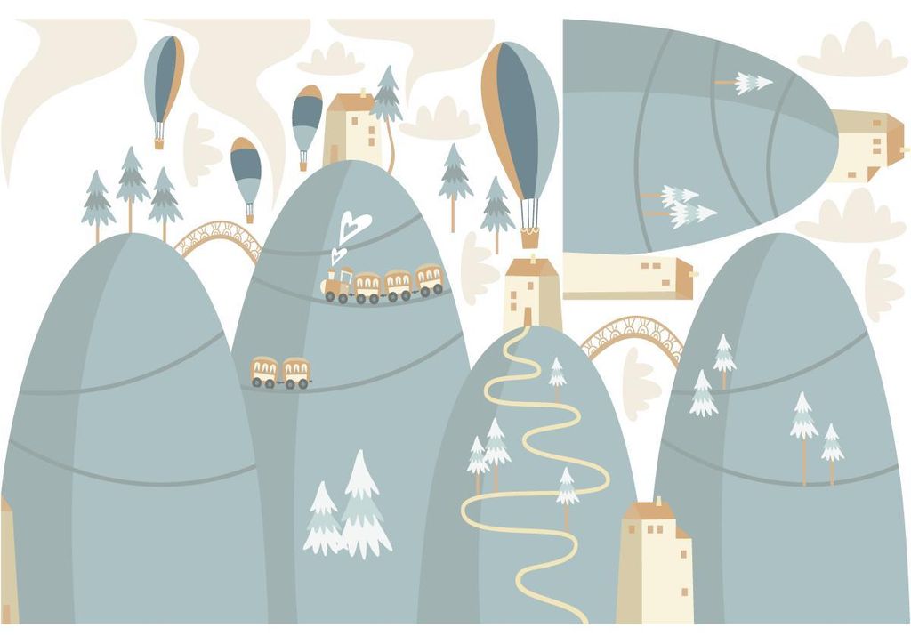 Skandinavische Bergaufkleber mit Heißluftballons hoch am Himmel, 60 x 90 cm