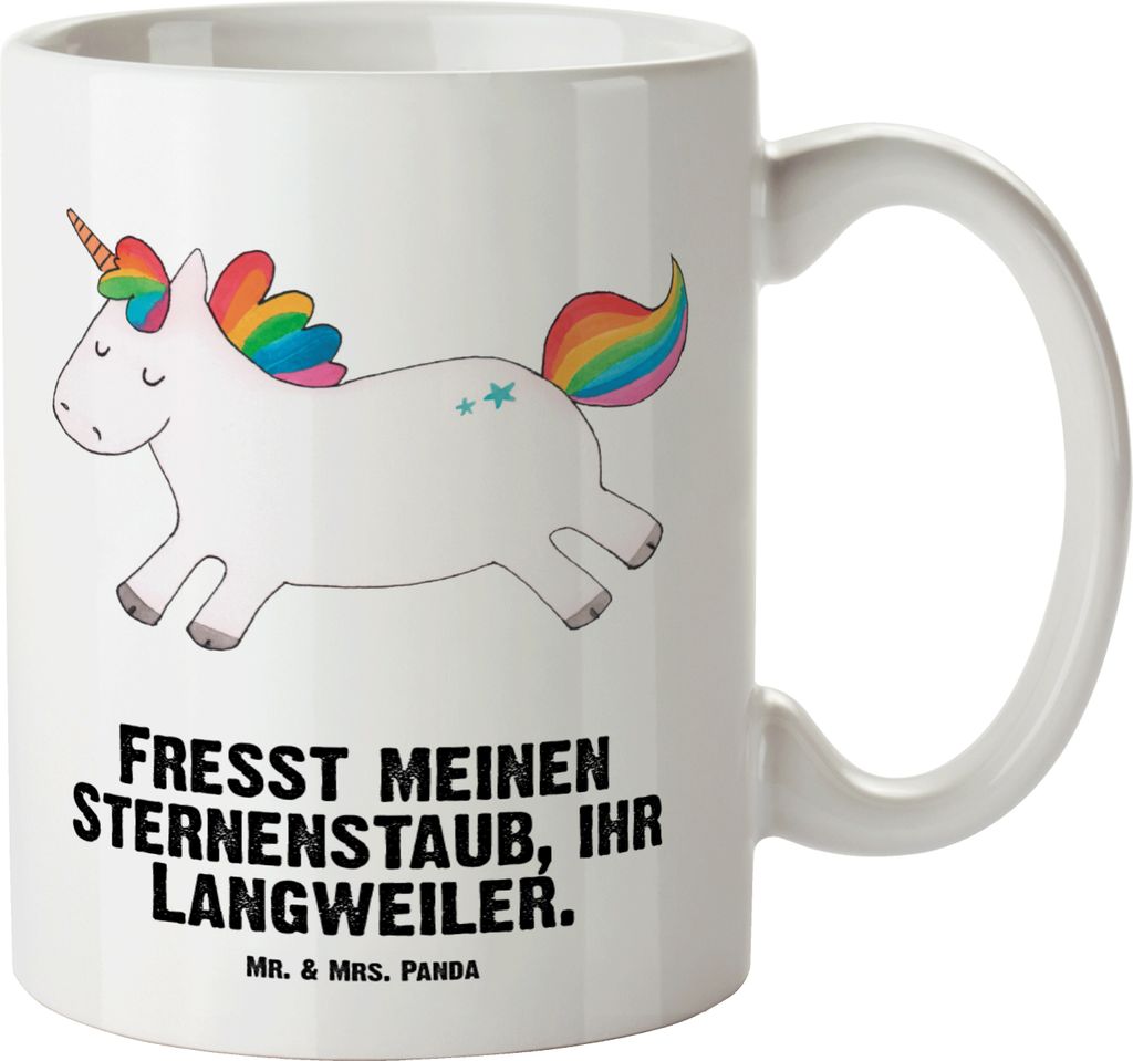 Mr. & Mrs. Panda steingut tasse Einhorn Happy - Weiß - Geschenk, Große Teetasse, glücklich, Deko, Lebensfreude, Haferl, Unicorn, Teepott, Einhö...