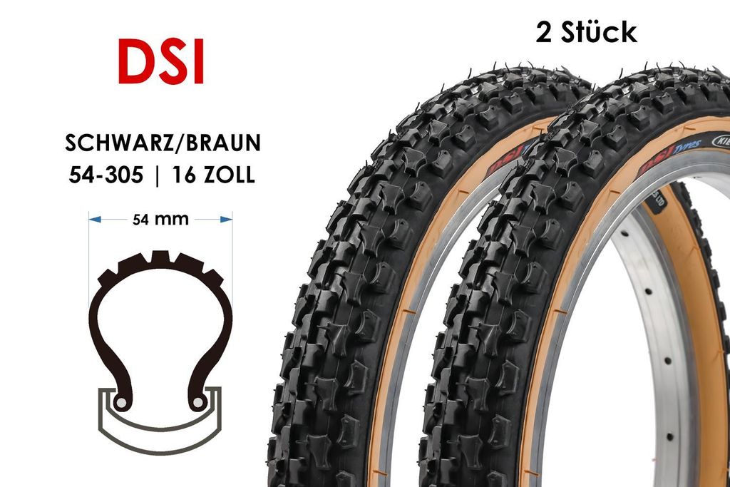 2 Stück 16 Zoll Fahrrad Reifen 16x2.125 MTB Mountain Bike Jugendräder 54-305 Schwarz/Braun