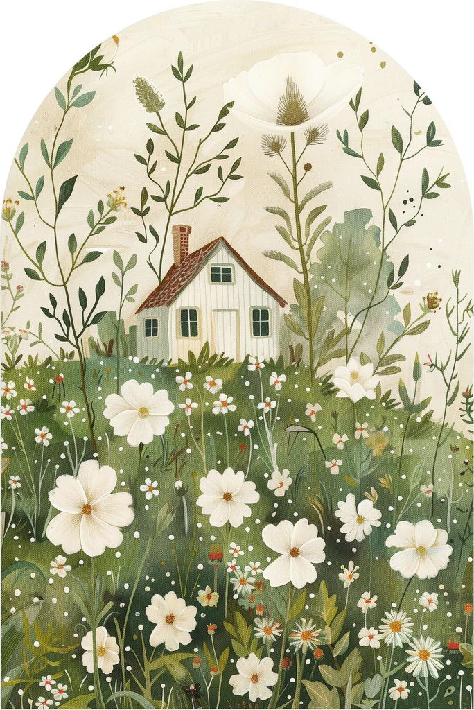 DEQORI Fototapete Rundbogen 120x180 cm 'Versteckt im Blumenmeer' Wand Tapete Sticker