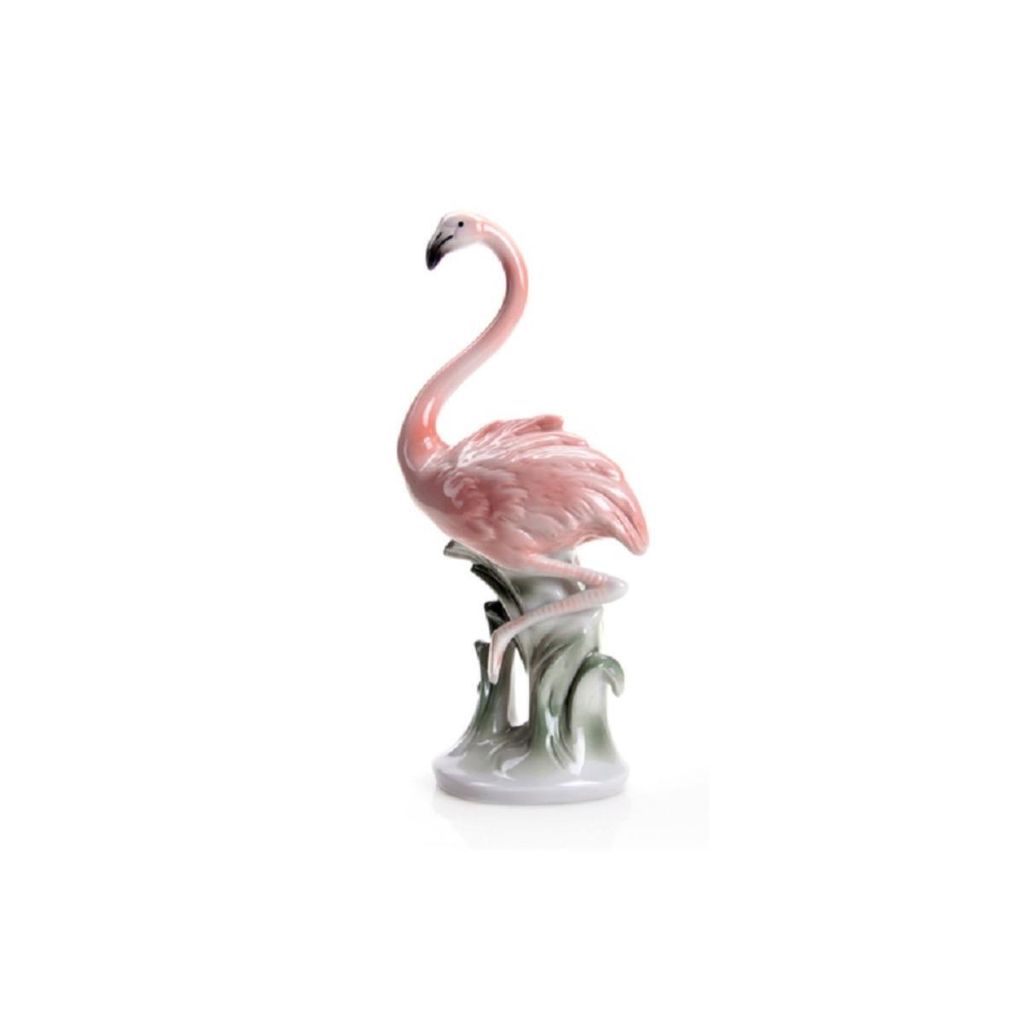Porzellan Flamingo Figur handbemalt rosa dekorativ 18cm