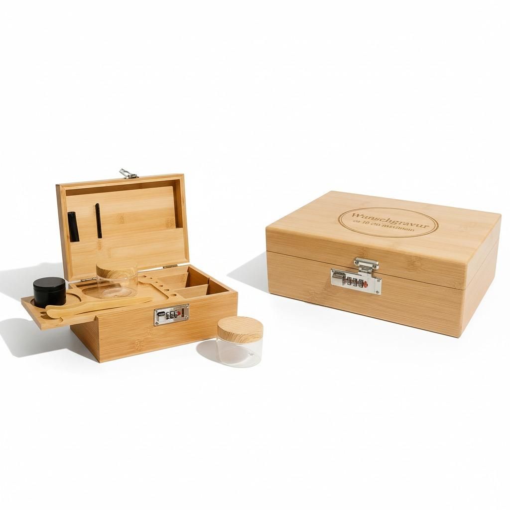 Grner Genuss Aufbewahrungsbox aus Bambus  Premium Holzbox