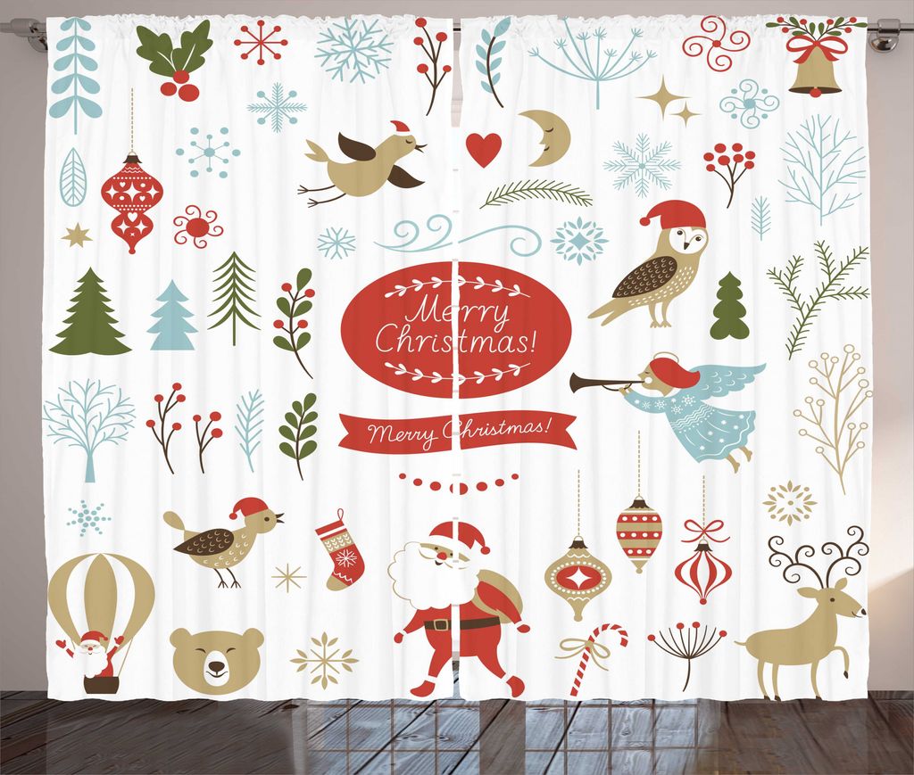 ABAKUHAUS Weihnachten Rustikaler Vorhang, Weihnachten Elemente Entwurf, Wohnzimmer Universalband Gardinen mit Schlaufen und Haken, 280 x 175 cm, Me...