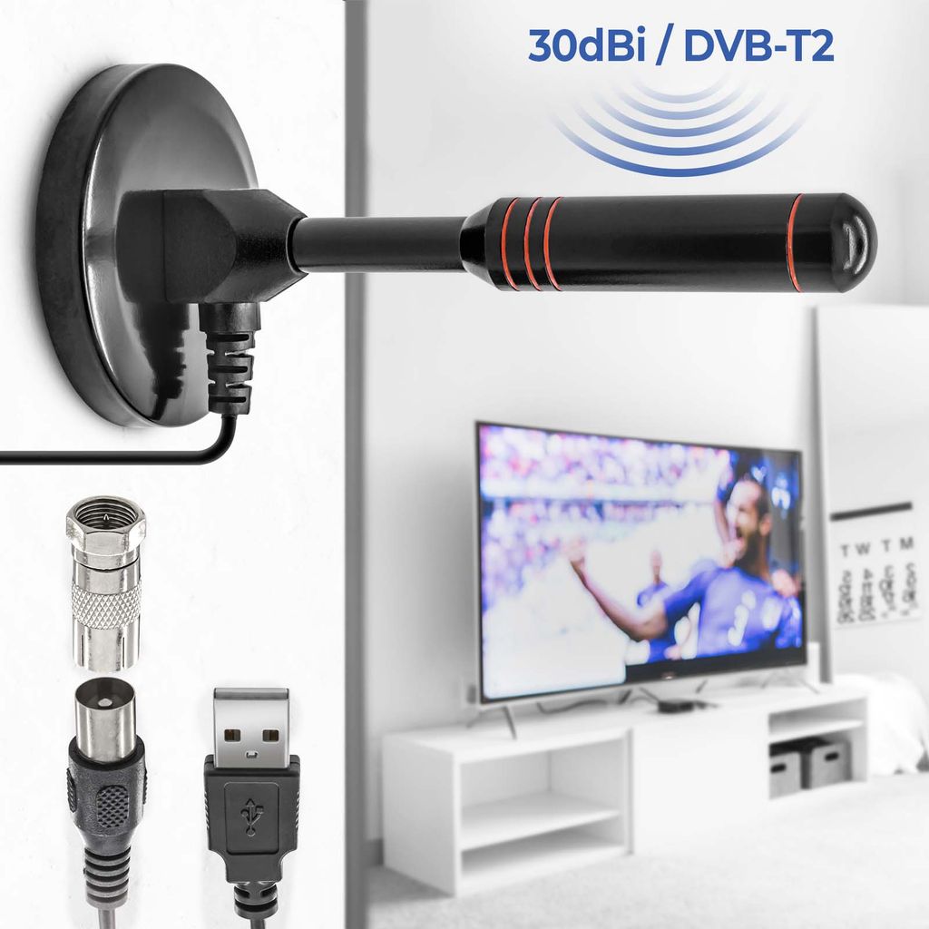Profi DVB-T2 TV Terrestrische 5M HD DAB Antenne 30dBI Aussen 2x Verstärker DE 