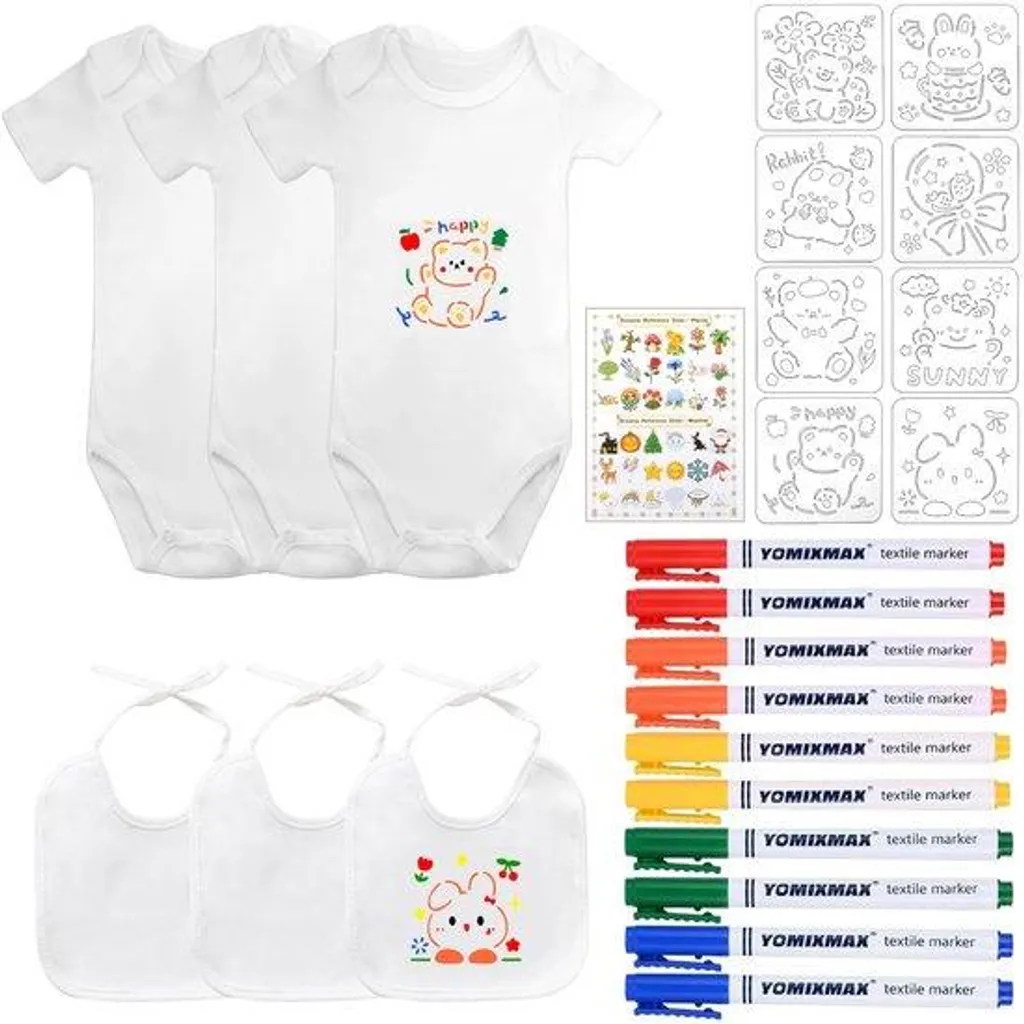 Set de coloriage lavable pour bébé en textile blanc avec accessoires