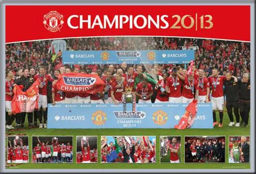 Calcio - Poster - Manchester United - Premiership 12/13 + cornice rimovibile, Shinsuke® Maxi MDF argento, disco acrilico