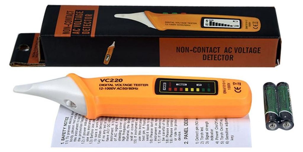 Berührungsloser Spannungsprüfer mit LCD-Anzeige, akustischem und optischem Alarm, 12–1000 V