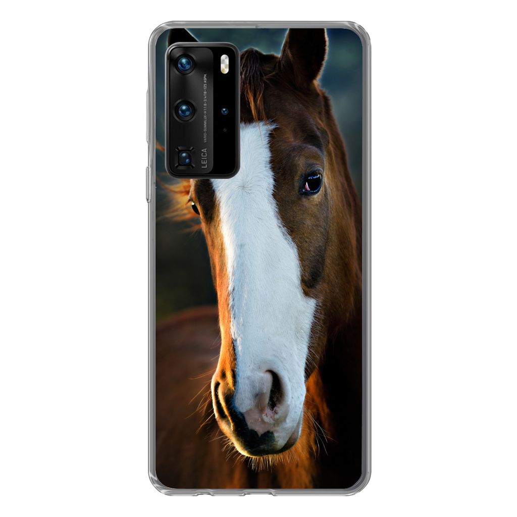 MuchoWow Handyhülle Schutzhülle Hülle für Huawei P40 Pro Pferd - Kopf - Licht Silikon Softcase Handy Hülle - Schutz
