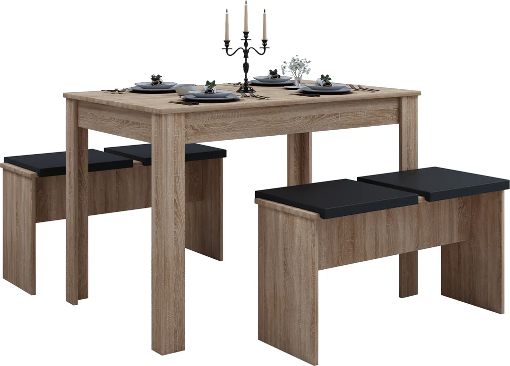 Gruppo da pranzo Esal Sonoma Oak | Tavolo e Sedie per Cucina Moderna